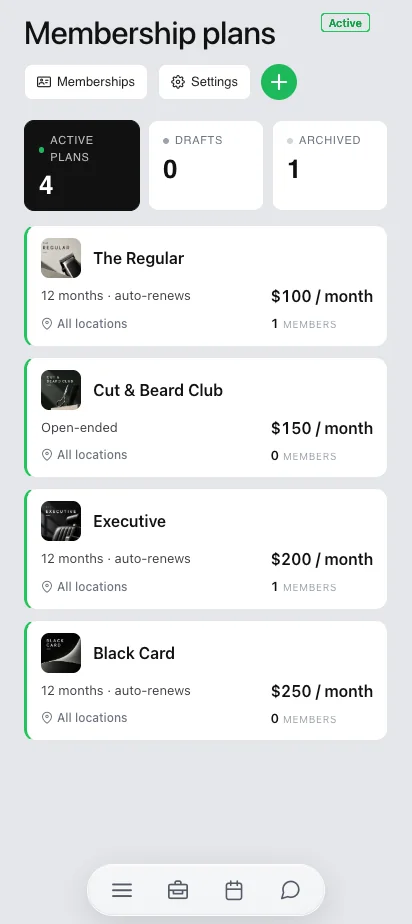 Planuri de abonament în aplicația Barberly Business